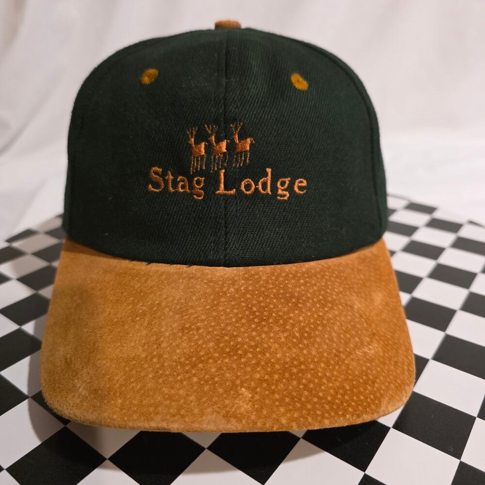 Vintage‎ Stag Lodge Wool Snapback Hat Pigskin Leather Brim Deer Hunter Forest